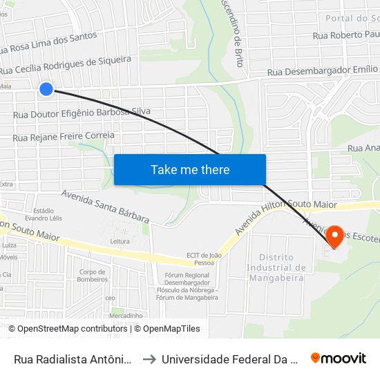 Rua Radialista Antônio Assunção De Jesus, 343 to Universidade Federal Da Paraíba - Campus Mangabeira map