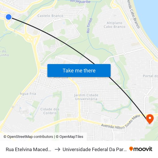 Rua Etelvina Macedo De Mendonça, 350 to Universidade Federal Da Paraíba - Campus Mangabeira map