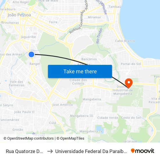 Rua Quatorze De Julho, 1-225 to Universidade Federal Da Paraíba - Campus Mangabeira map