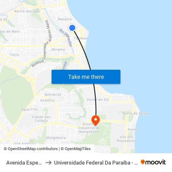 Avenida Esperança, 348 to Universidade Federal Da Paraíba - Campus Mangabeira map