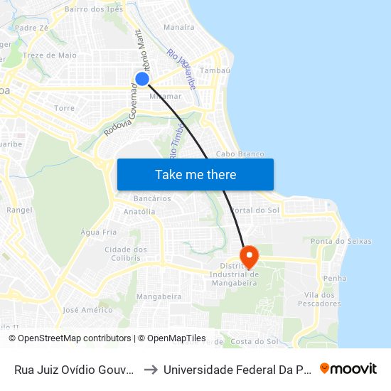 Rua Juiz Ovídio Gouveia - Hospital De Trauma to Universidade Federal Da Paraíba - Campus Mangabeira map