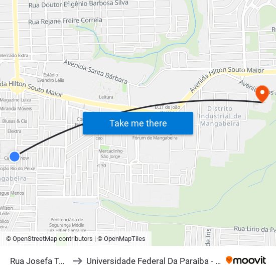 Rua Josefa Taveira, 600 to Universidade Federal Da Paraíba - Campus Mangabeira map