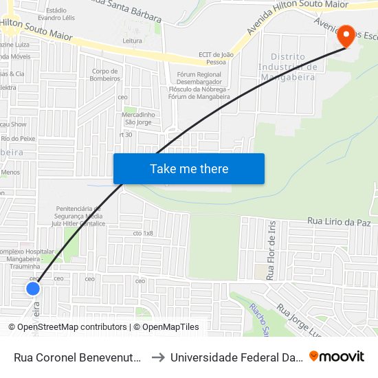 Rua Coronel Benevenuto Gonçalves Da Costa, 608-656 to Universidade Federal Da Paraíba - Campus Mangabeira map