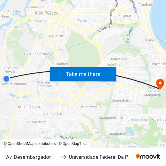 Av. Desembargador Santos Estanislau, 1139 to Universidade Federal Da Paraíba - Campus Mangabeira map