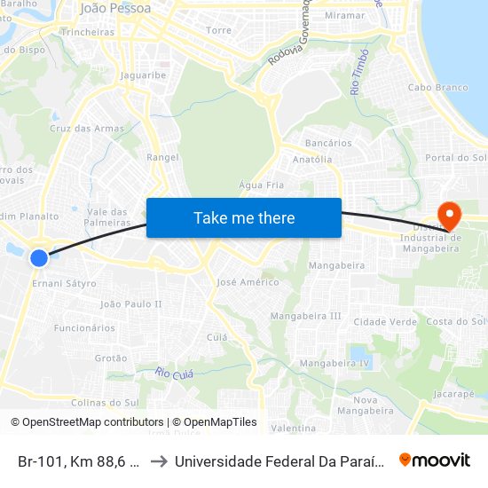 Br-101, Km 88,6 Sul | Esplanada to Universidade Federal Da Paraíba - Campus Mangabeira map
