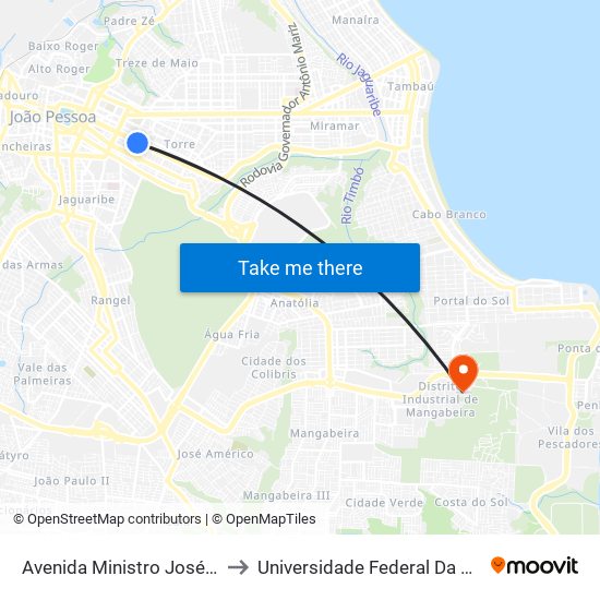 Avenida Ministro José Américo De Almeida, 104 to Universidade Federal Da Paraíba - Campus Mangabeira map