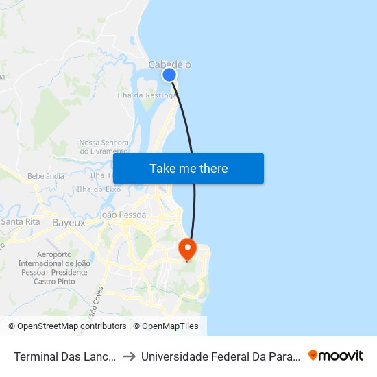 Terminal Das Lanchas De Cabedelo to Universidade Federal Da Paraíba - Campus Mangabeira map