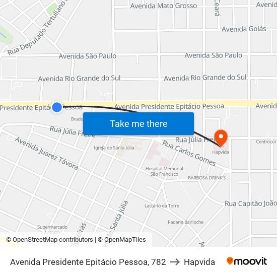 Avenida Presidente Epitácio Pessoa, 782 to Hapvida map