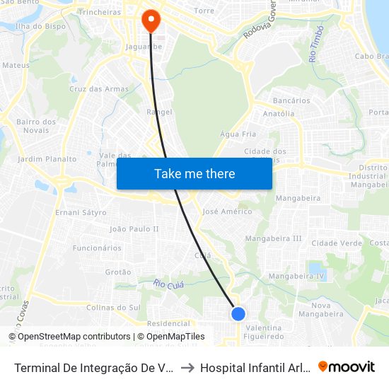 Terminal De Integração De Valentina Figueiredo to Hospital Infantil Arlinda Marques map