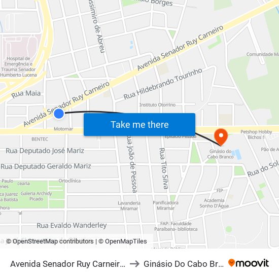 Avenida Senador Ruy Carneiro, 250 to Ginásio Do Cabo Branco map