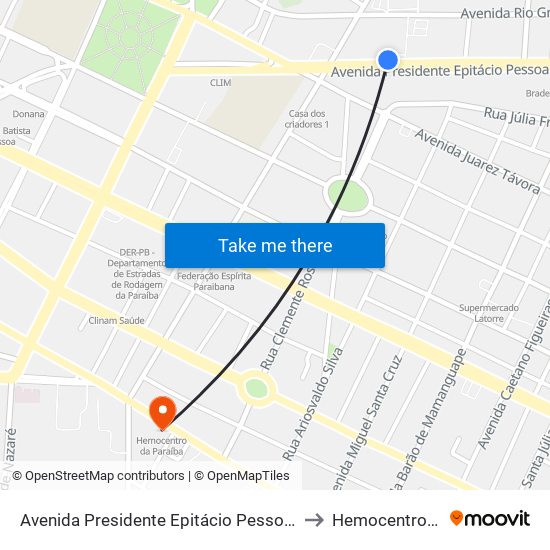 Avenida Presidente Epitácio Pessoa, 557 | Nova Diagnóstico to Hemocentro Da Paraíba map