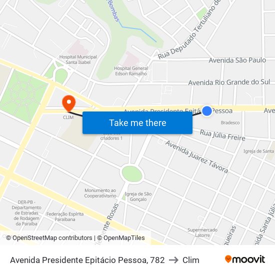 Avenida Presidente Epitácio Pessoa, 782 to Clim map