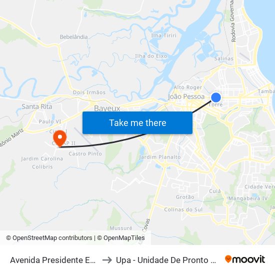 Avenida Presidente Epitácio Pessoa, 955 to Upa - Unidade De Pronto Atendimento De Tibiri II map