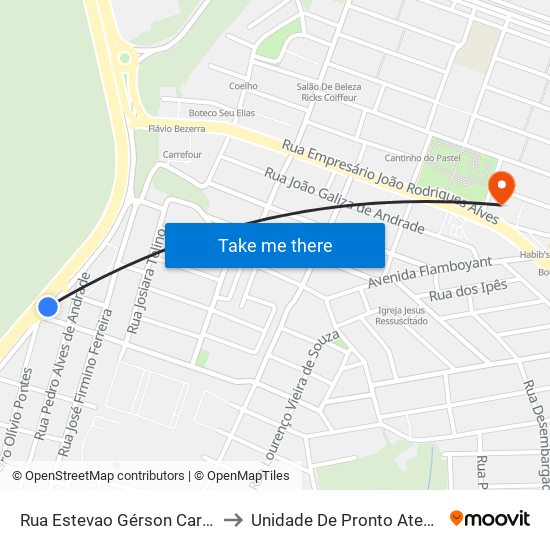 Rua Estevao Gérson Carneiro Da Cunha, 565 to Unidade De Pronto Atendimento Bancários map