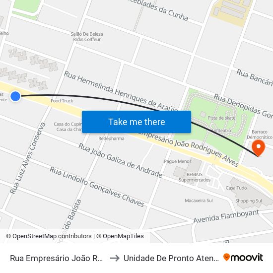 Rua Empresário João Rodrigues Alves, 240 to Unidade De Pronto Atendimento Bancários map