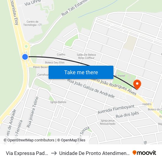 Via Expressa Padre Zé, Sn to Unidade De Pronto Atendimento Bancários map