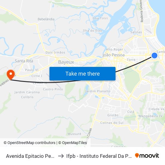 Avenida Epitacio Pessoa, 4000 - Acmed to Ifpb - Instituto Federal Da Paraíba Campus Santa Rita map