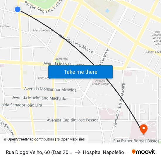 Rua Diogo Velho, 60 (Das 20:00 À 00:00) to Hospital Napoleão Laureano map