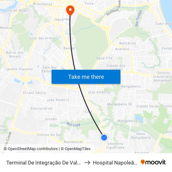 Terminal De Integração De Valentina Figueiredo to Hospital Napoleão Laureano map