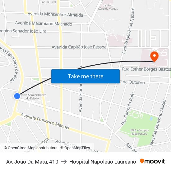 Av. João Da Mata, 410 to Hospital Napoleão Laureano map