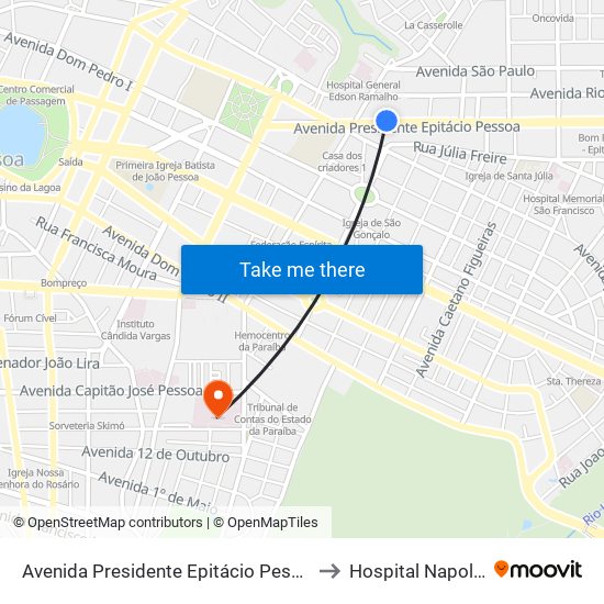 Avenida Presidente Epitácio Pessoa, 557 | Nova Diagnóstico to Hospital Napoleão Laureano map