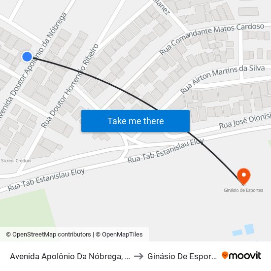 Avenida Apolônio Da Nóbrega, 168 to Ginásio De Esportes map