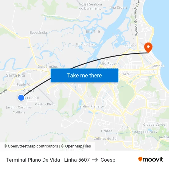 Terminal Plano De Vida - Linha 5607 to Coesp map