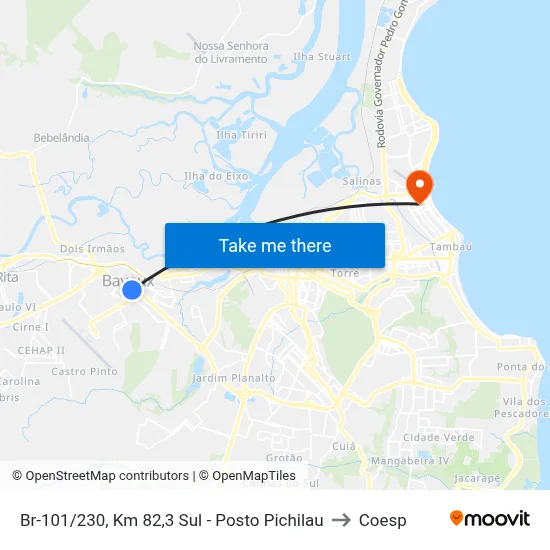 Br-101/230, Km 82,3 Sul - Posto Pichilau to Coesp map