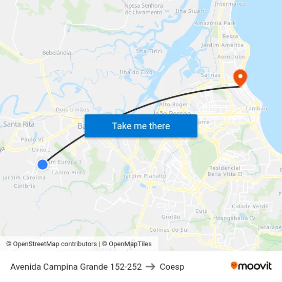 Avenida Campina Grande 152-252 to Coesp map