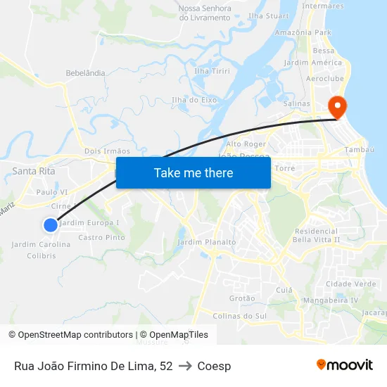 Rua João Firmino De Lima, 52 to Coesp map