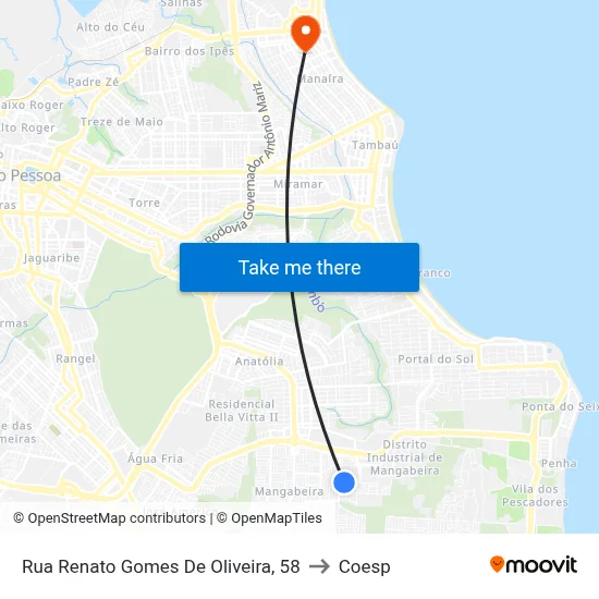 Rua Renato Gomes De Oliveira, 58 to Coesp map