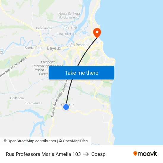Rua Professora Maria Amelia 103 to Coesp map