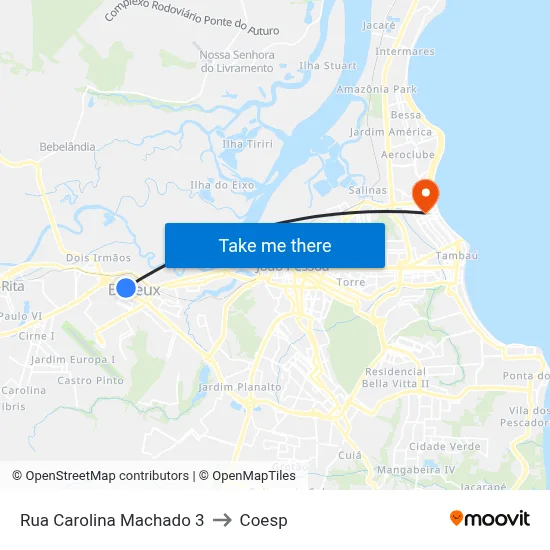 Rua Carolina Machado 3 to Coesp map