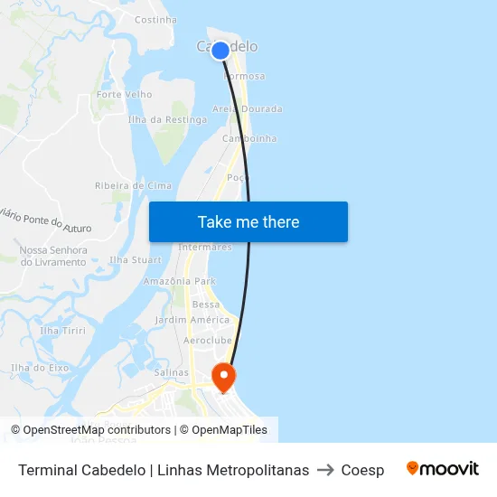 Terminal Cabedelo | Linhas Metropolitanas to Coesp map