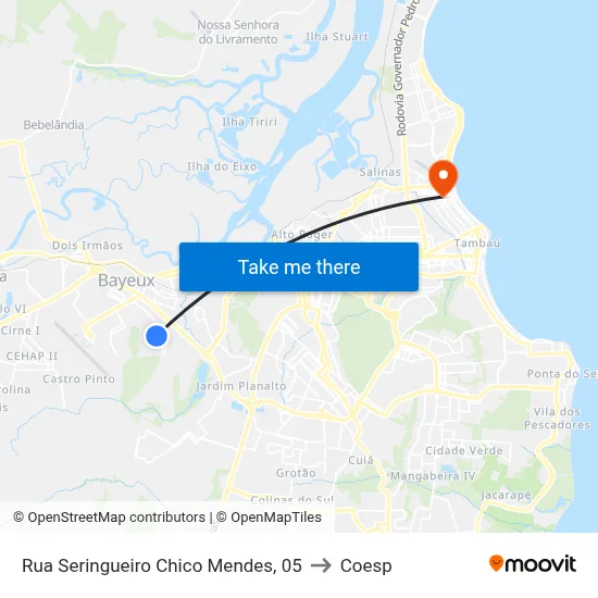 Rua Seringueiro Chico Mendes, 05 to Coesp map