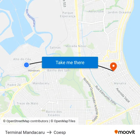 Terminal Mandacaru to Coesp map