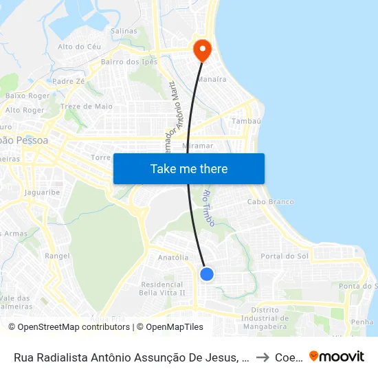 Rua Radialista Antônio Assunção De Jesus, 300-348 to Coesp map