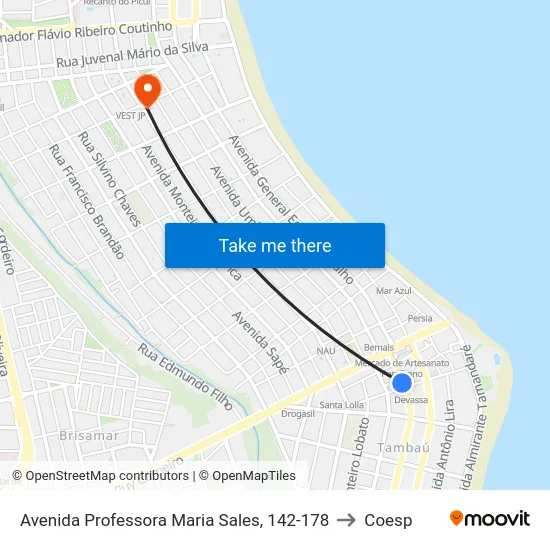 Avenida Professora Maria Sales, 142-178 to Coesp map