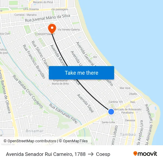 Avenida Senador Rui Carneiro, 1788 to Coesp map