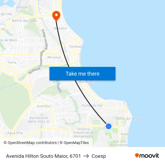 Avenida Hilton Souto Maior, 6701 to Coesp map