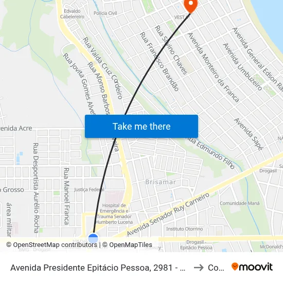 Avenida Presidente Epitácio Pessoa, 2981 - Viaduto Br-230 to Coesp map