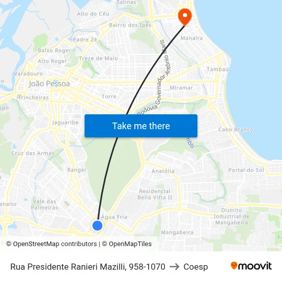 Rua Presidente Ranieri Mazilli, 958-1070 to Coesp map