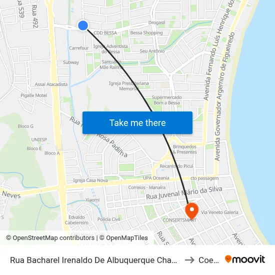 Rua Bacharel Irenaldo De Albuquerque Chaves, 2 to Coesp map
