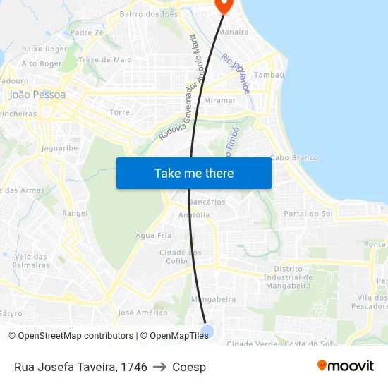 Rua Josefa Taveira, 1746 to Coesp map