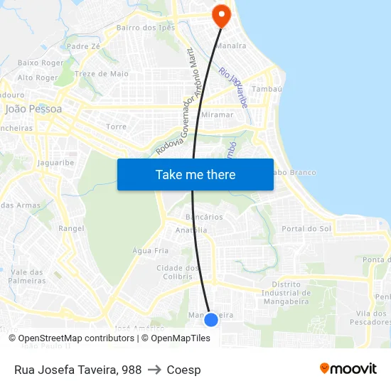 Rua Josefa Taveira, 988 to Coesp map