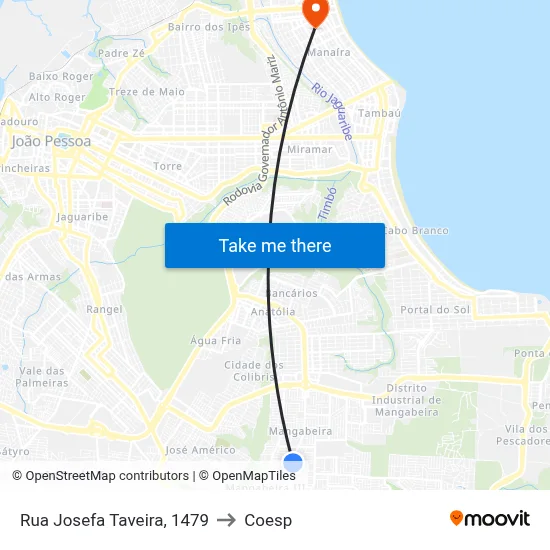 Rua Josefa Taveira, 1479 to Coesp map