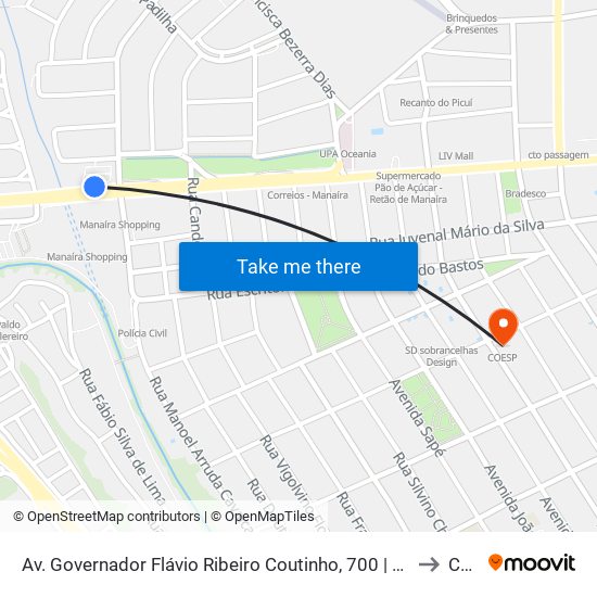 Av. Governador Flávio Ribeiro Coutinho, 700 | Manaíra Shopping (Sentido Centro) to Coesp map
