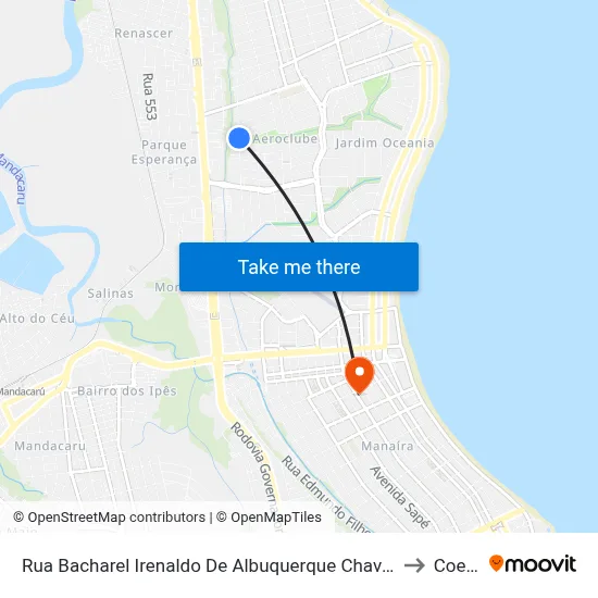 Rua Bacharel Irenaldo De Albuquerque Chaves 401 to Coesp map