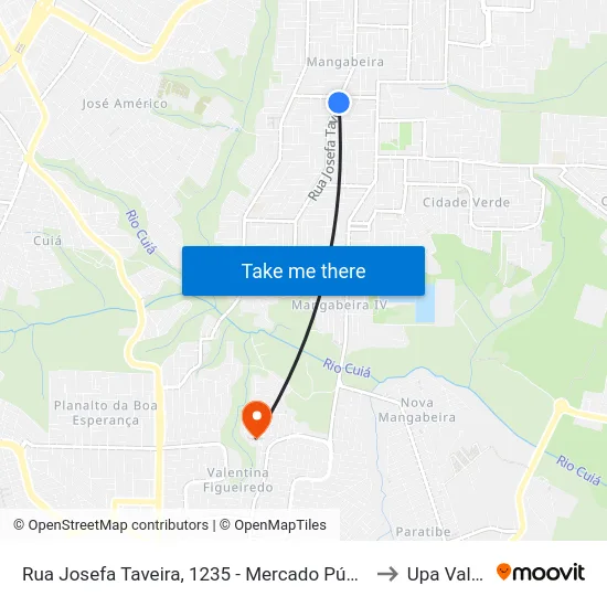 Rua Josefa Taveira, 1235 - Mercado Público De Mangabeira to Upa Valentina map