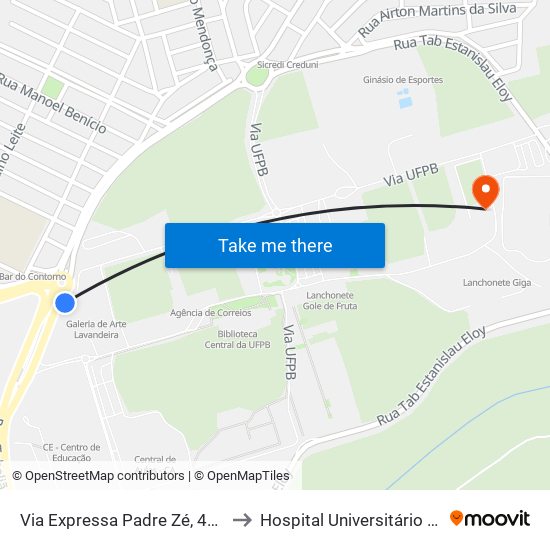 Via Expressa Padre Zé, 41-171 - Cchla/Ccta to Hospital Universitário Lauro Wanderley map